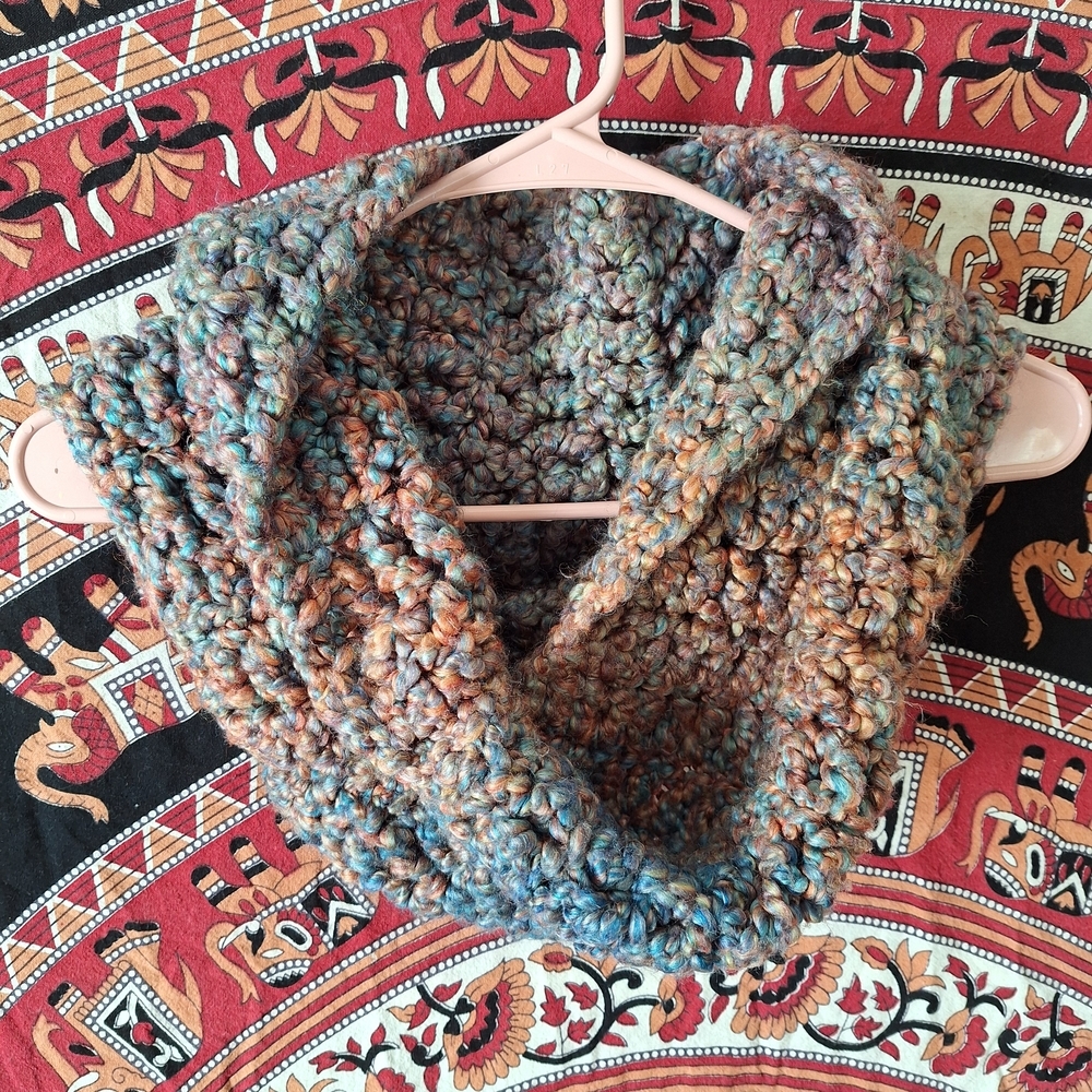 Multicolor Hand-Knit Infinity Scarf